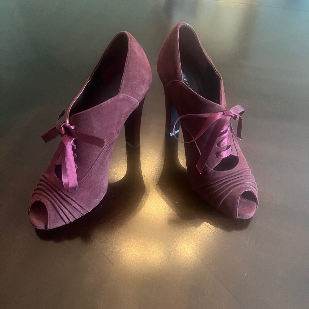Ralph Lauren Collection Elegant Burgundy Suede Heel Bootie Lace Up size 37.5